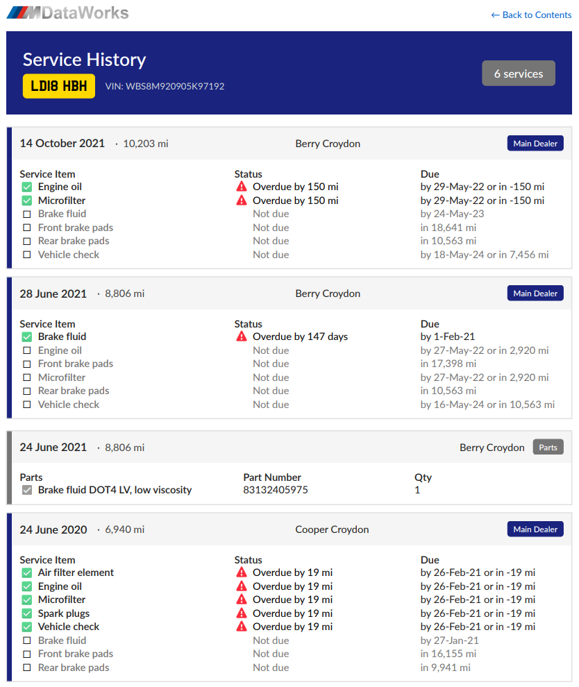 MDataWorks service history for LD18HBH - page 1